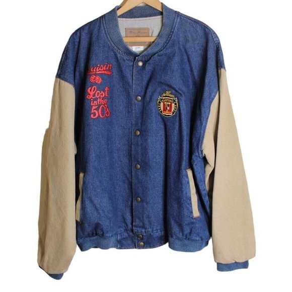 Three Rivers Authentic Denim Jacket 2XL Lost In The 50s Logo Made in USA Vintage - Picture 2 of 10